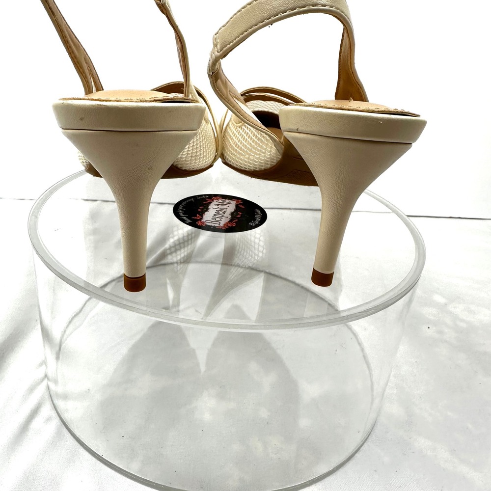 Nicole Miller New York Pearl Mesh Slingback Pump Womens 8 Cream Pointed Toe Heel - Picture 4 of 14